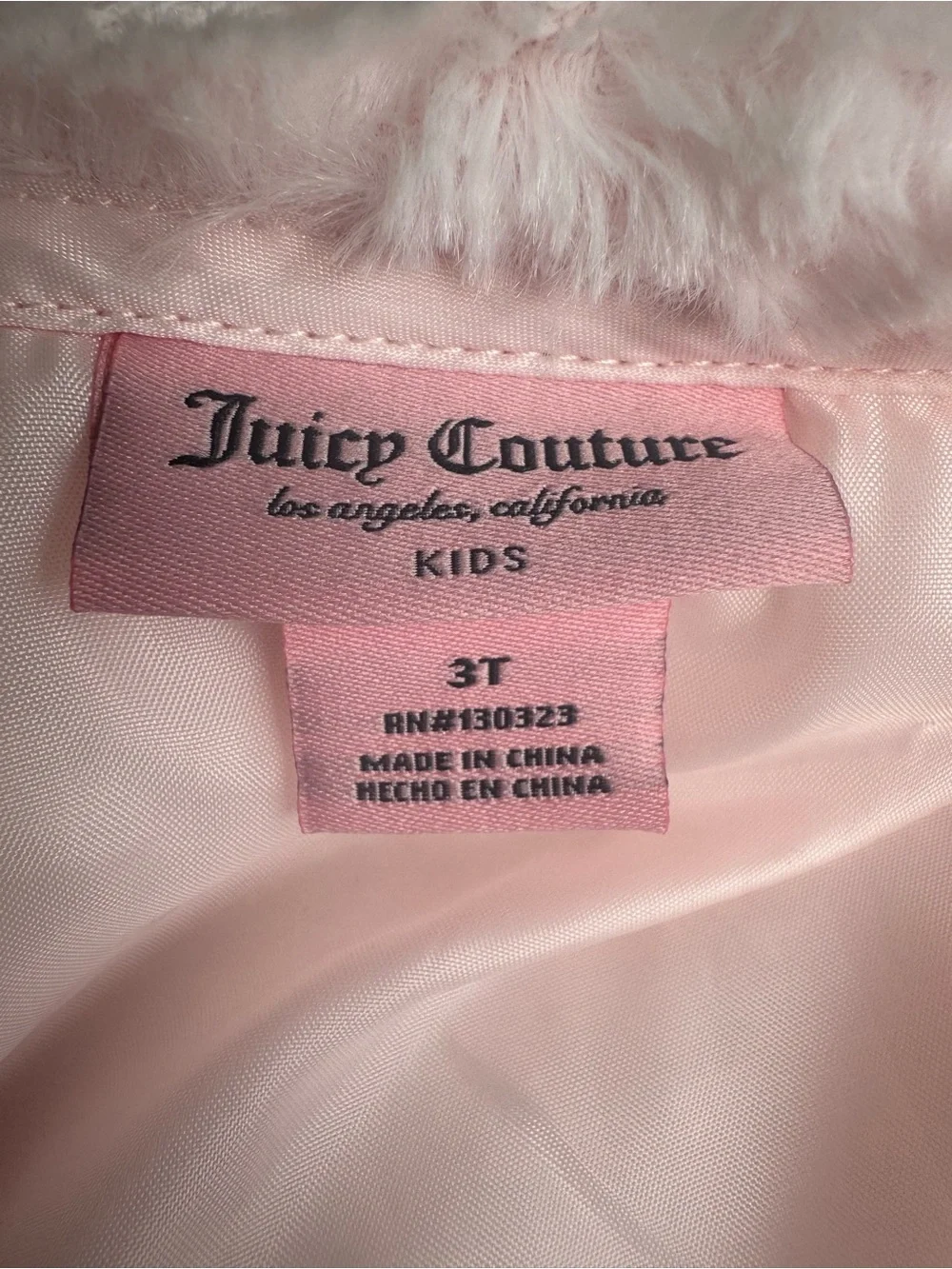 Juicy Couture Toddler Faux Fur Coat Pink Rosette Plush Glam Princess Jacket 3T